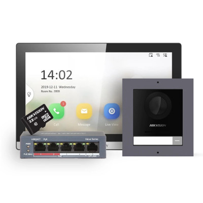 Комплект видеодомофона Hikvision DS-KD8003-IME1(B)+DS-KH6350-TE1+HS-TF (накладная панель)