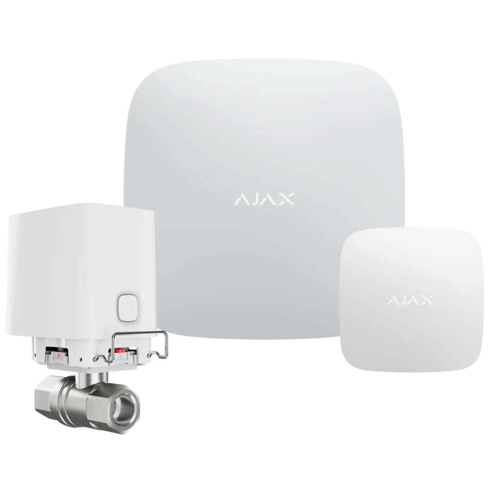 Система запобігання затопленню Ajax Hub 2 (2G) Jeweller + WaterStop [1/2] (DN 15) + LeaksProtect white