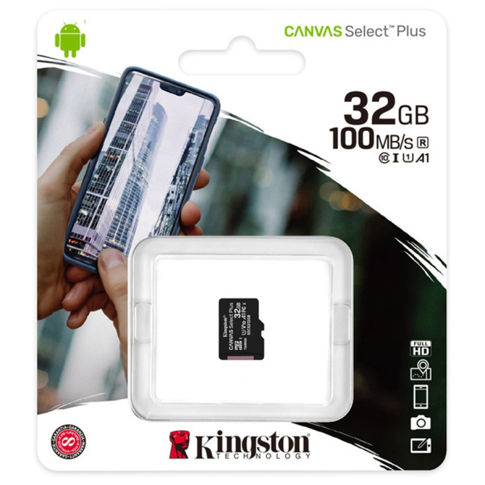 Карта памяти Kingston microSDHC 32GB Canvas Select Plus Class 10 UHS-I U1 V10 A1 (SDCS2/32GBSP)