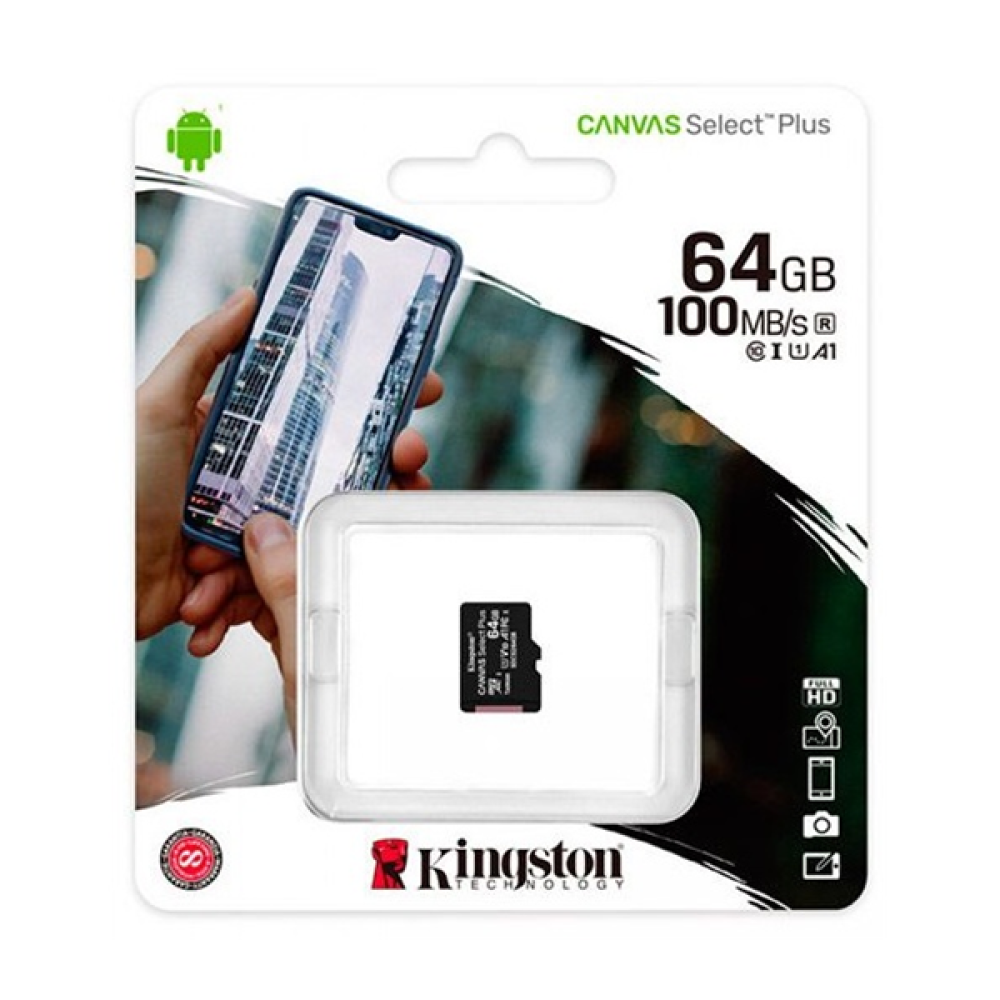 Карта памяти MicroSDXC 64GB UHS-I Class 10 Kingston Canvas Select Plus R100MB/s (SDCS2/64GBSP)