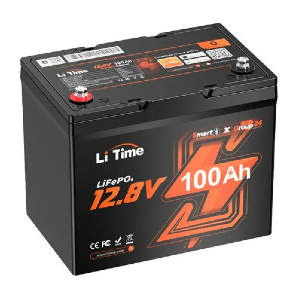 Аккумуляторная батарея литий-железо-фосфатная с Bluetooth 12.8В 100А*ч LiFePO4 LiTime Group24 L12V100-100-GROUP24-BT-4-A70