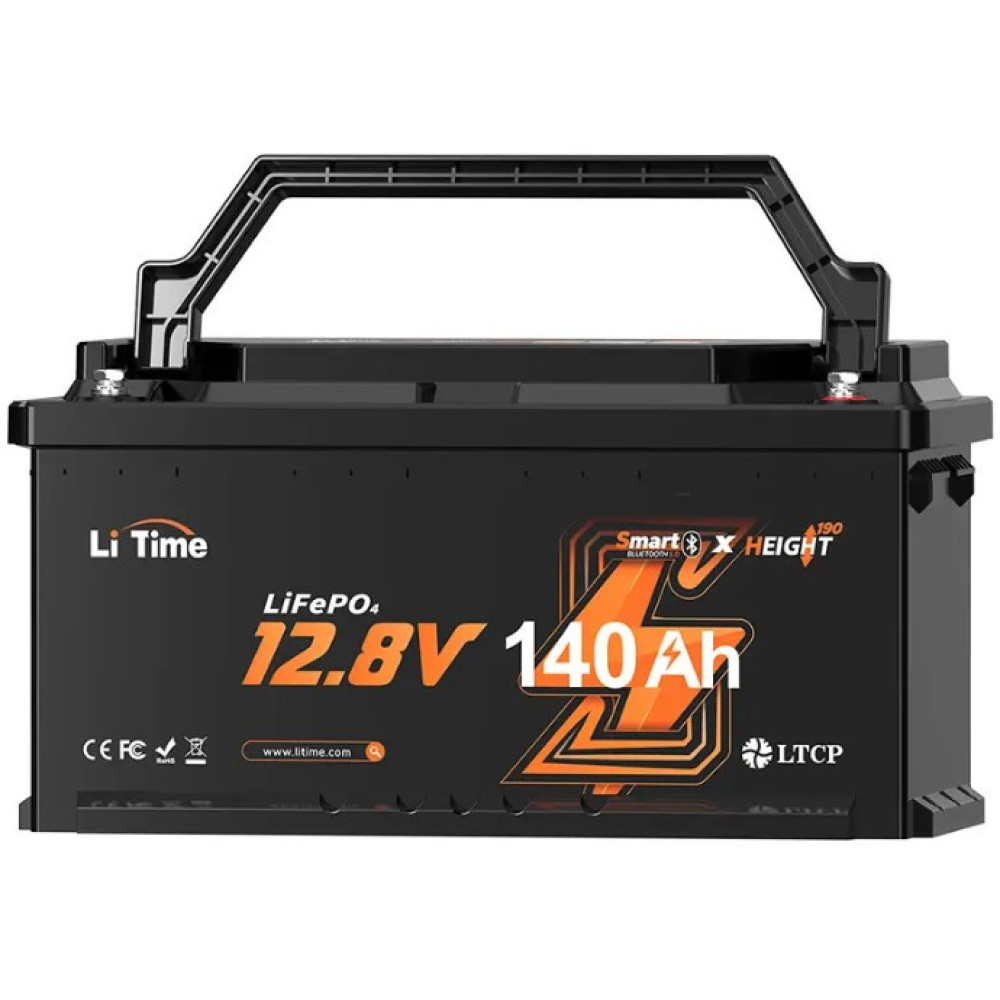 Акумуляторна батарея літій-залізо-фосфатна з Bluetooth 12.8В 140А*год LiFePO4 LiTime H190 L12V140-150-H190-BT-4-AC150