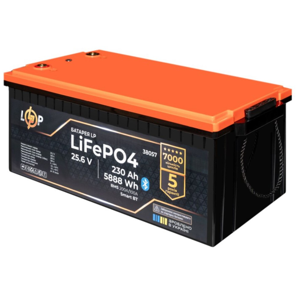 Акумулятор LP LiFePO4 25,6V - 230 Ah (5888Wh) (BMS 200A/100А) пластик Smart BT Black