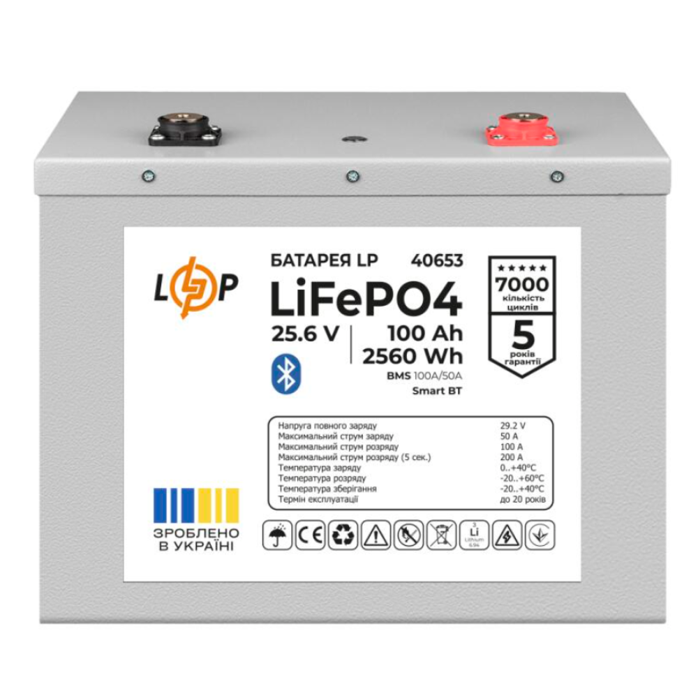 Акумулятор LP LiFePO4 25,6V - 100 Ah (2560Wh) (BMS 100A/50А) Метал Smart BT