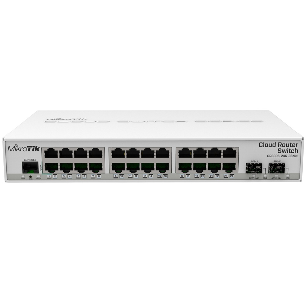 27-портовый коммутатор MikroTik CRS326-24G-2S+IN управляемый