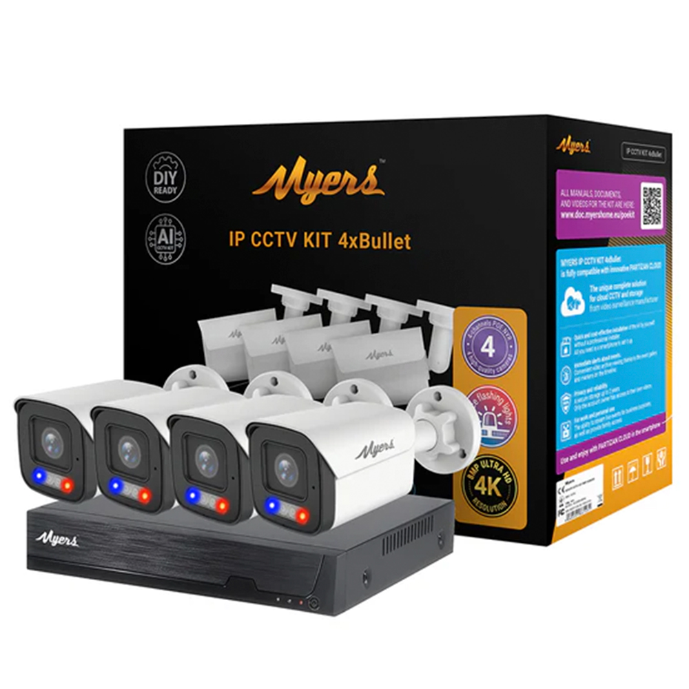 8 МП (4K) IP-комплект видеонаблюдения Myers 4CH KIT 4xBullet FADA