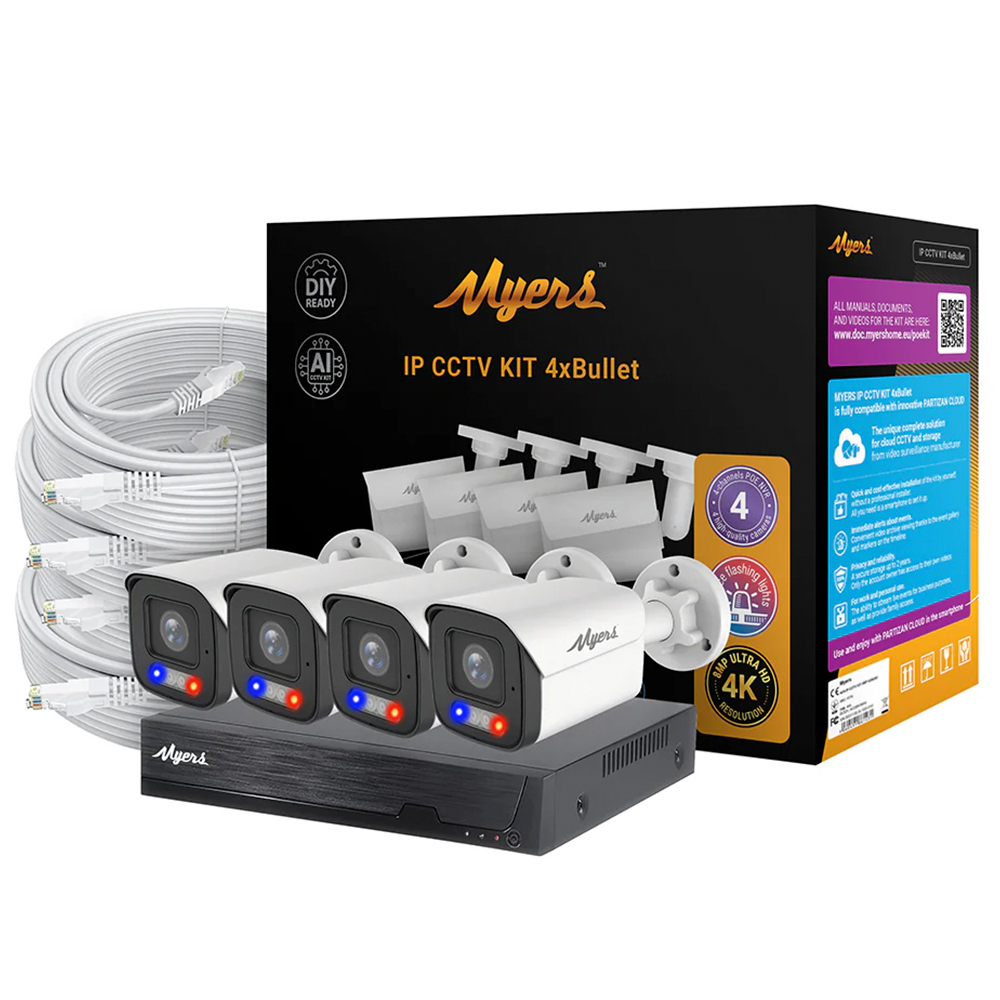 8 МП (4K) IP-комплект видеонаблюдения Myers 4CH KIT 4xBullet FADA
