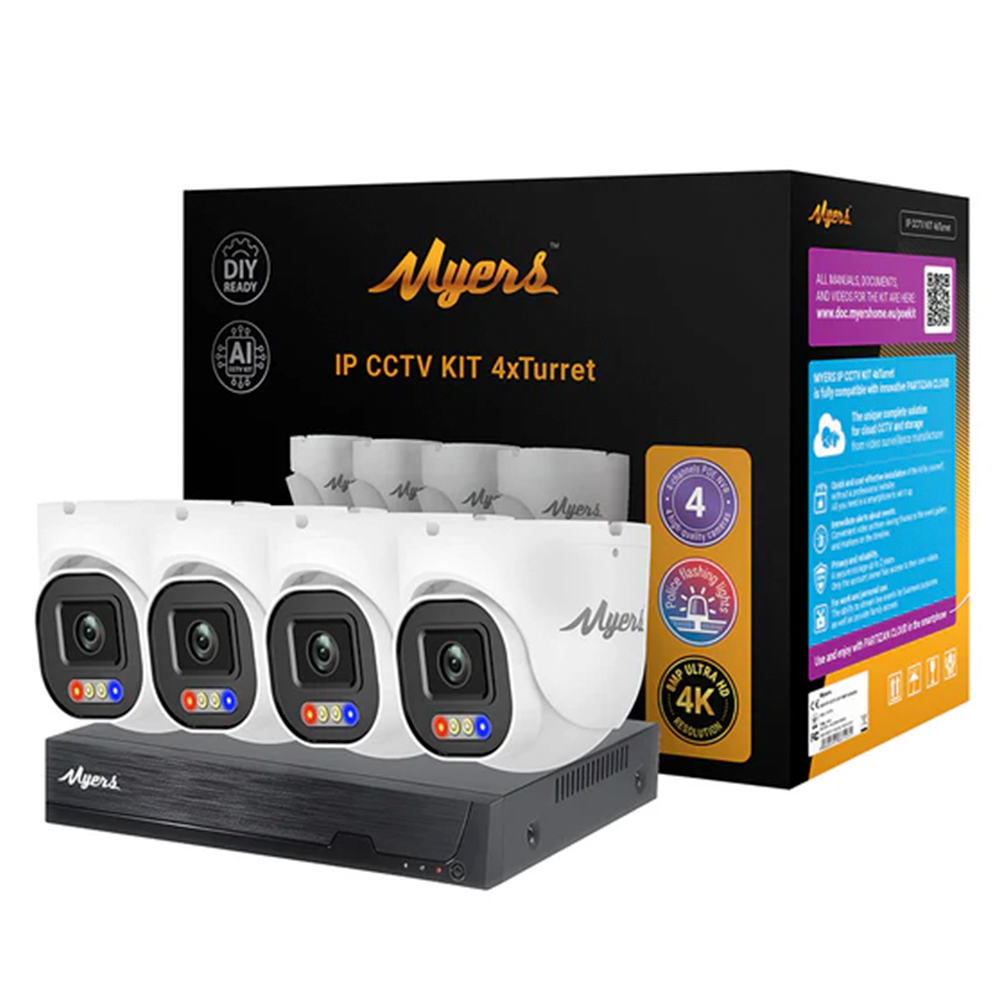 8 МП (4K) IP-комплект видеонаблюдения Myers 4CH KIT 4xTurret FADA