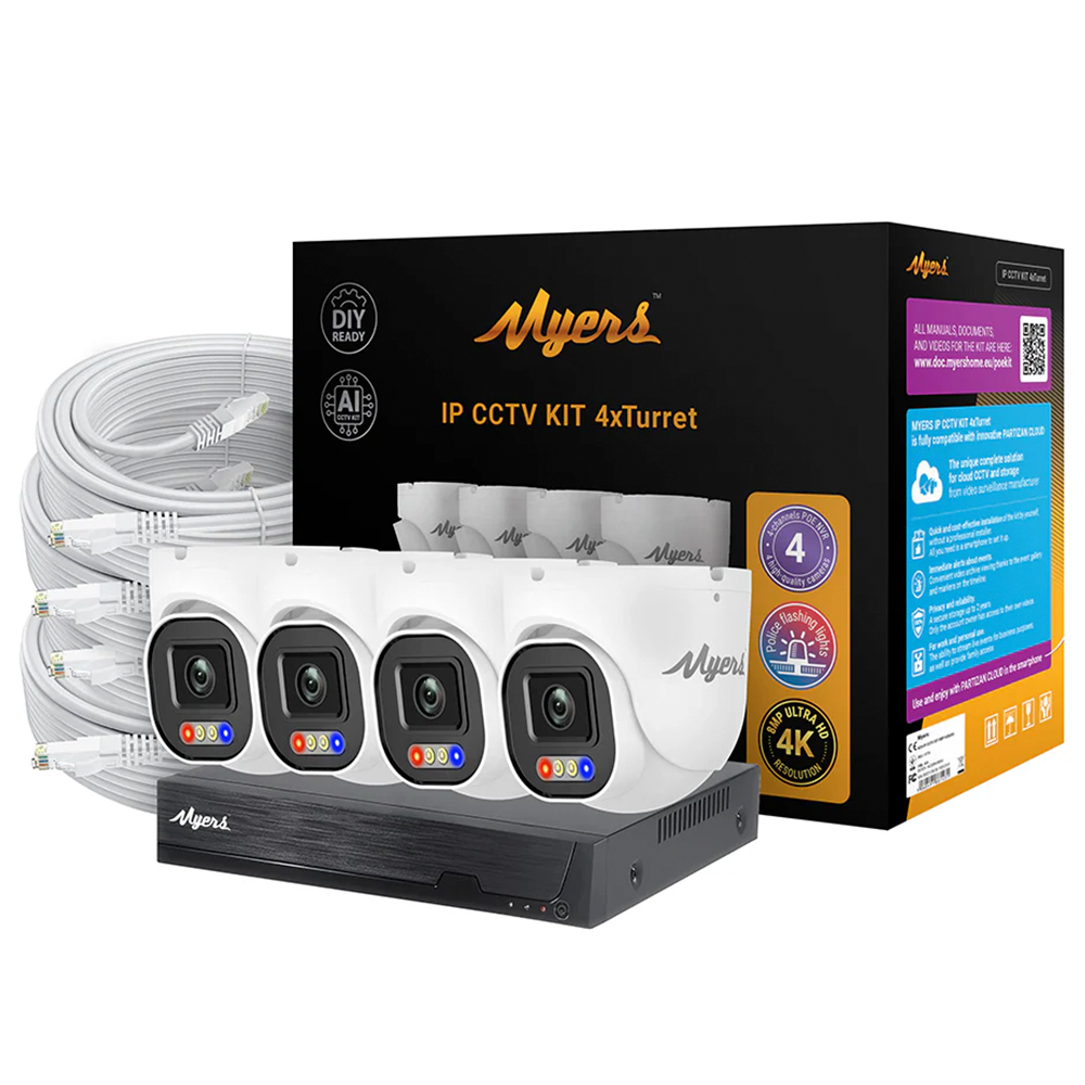 8 МП (4K) IP-комплект видеонаблюдения Myers 4CH KIT 4xTurret FADA