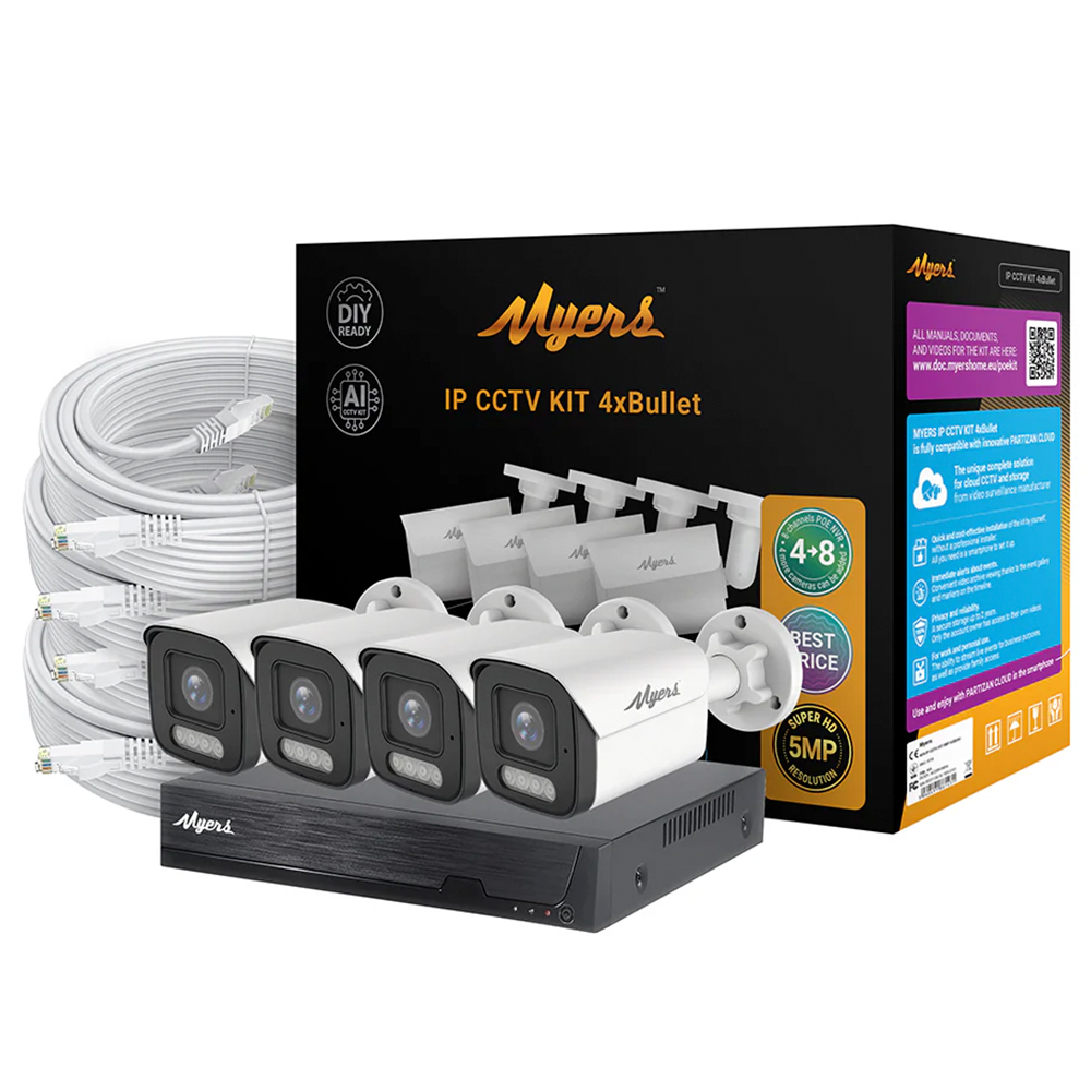 5 МП IP-комплект відеоспостереження Myers 8CH KIT 4xBullet