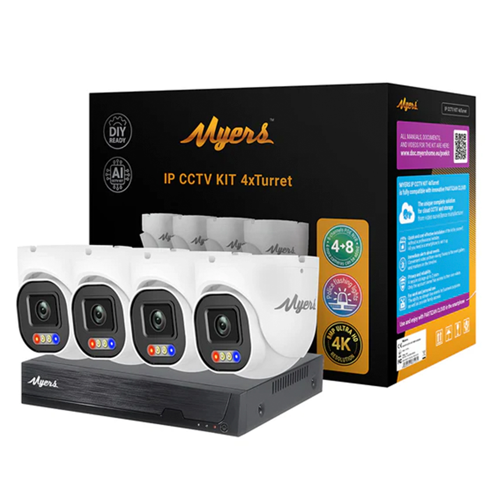 8 МП (4K) IP-комплект відеоспостереження Myers 8CH KIT 4xTurret FADA