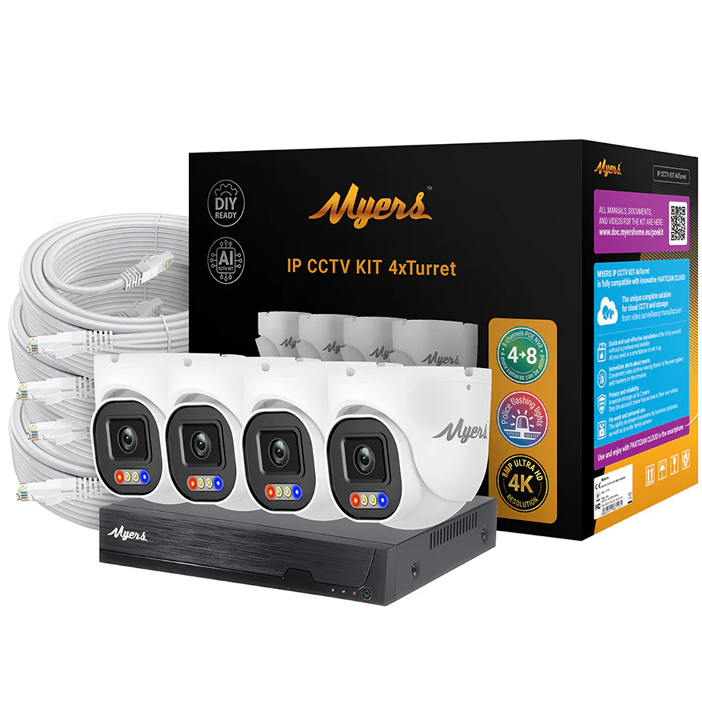 8 МП (4K) IP-комплект відеоспостереження Myers 8CH KIT 4xTurret FADA