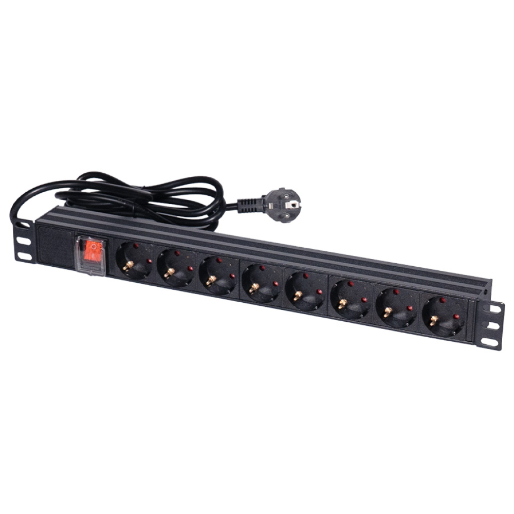 Блок розеток NVC-PDU/8M-16А Black для комутаційної шафи 19" на 8 розеток, з вимикачем