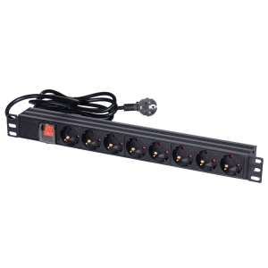 Блок розеток NVC-PDU/8M-16А Black для коммутационного шкафа 19" на 8 розеток, с выключателем