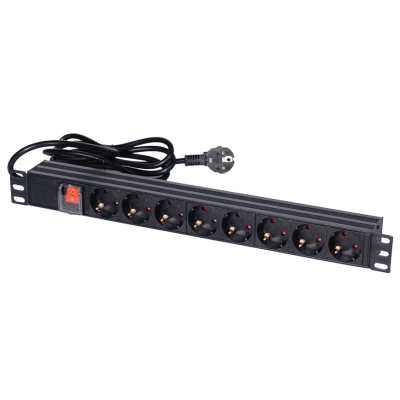 Блок розеток NVC-PDU/8M-16А Black для комутаційної шафи 19" на 8 розеток, з вимикачем