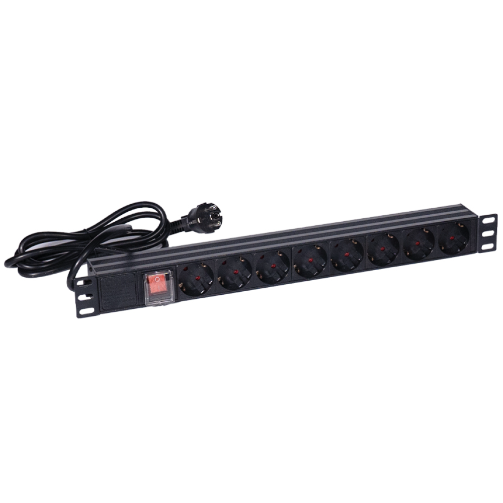 Блок розеток NVC-PDU/8M-16А Black для комутаційної шафи 19" на 8 розеток, з вимикачем