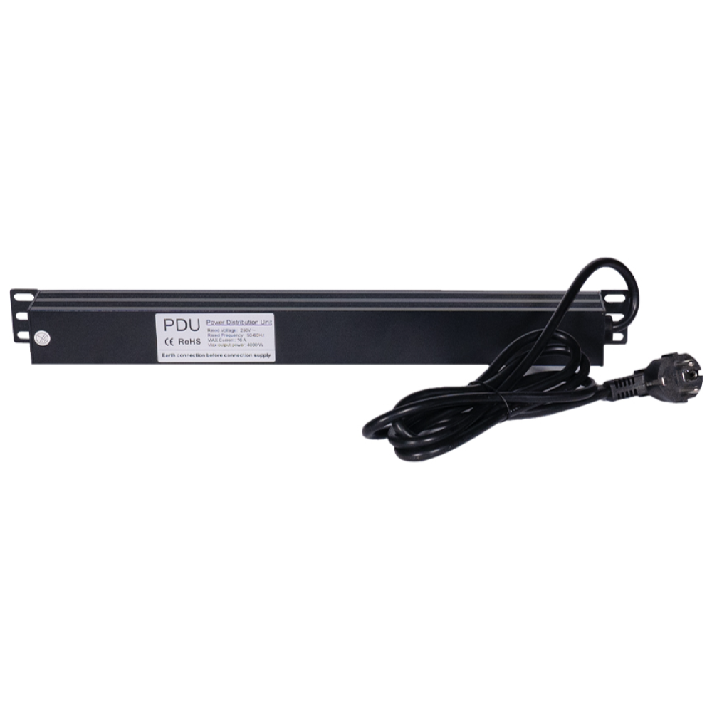 Блок розеток NVC-PDU/8M-16А Black для комутаційної шафи 19" на 8 розеток, з вимикачем