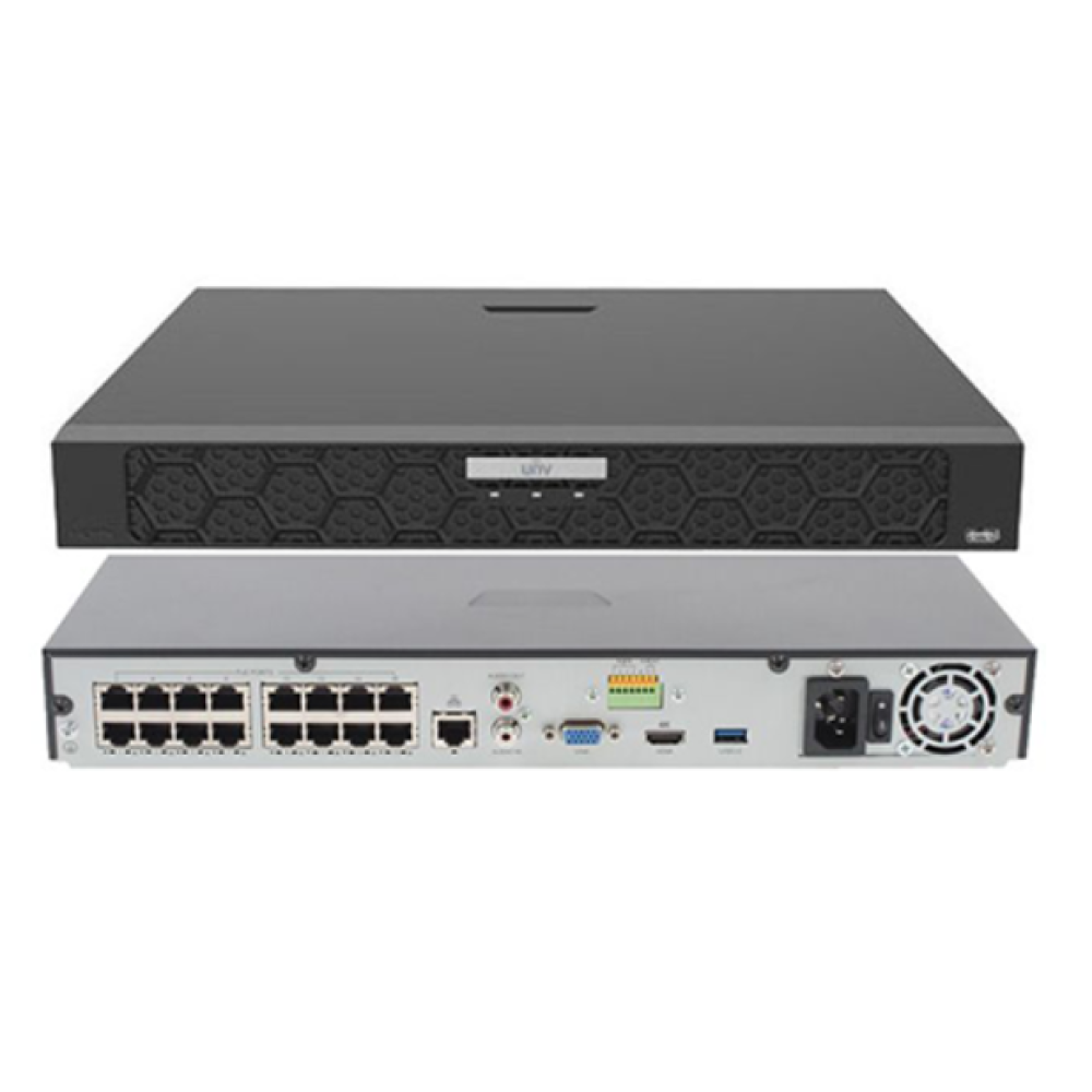 16-канальный NVR видеорегистратор Uniview NVR502-16B-P16-IQ Black с поддержкой PoE