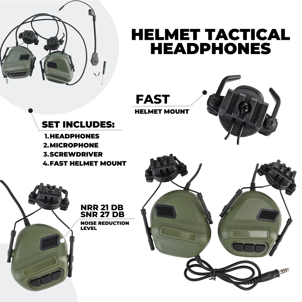 Активные наушники на шлем Partizan Tactical Active Helmet Headset Olive