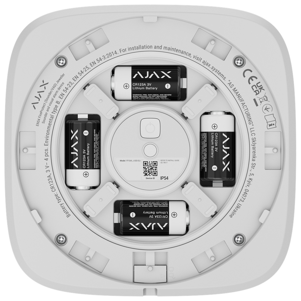 Бездротовий адресний пожежний оповіщувач Ajax EN54 FireProtect (Sounder) Jeweller white звуковий (118602.278.WH1)