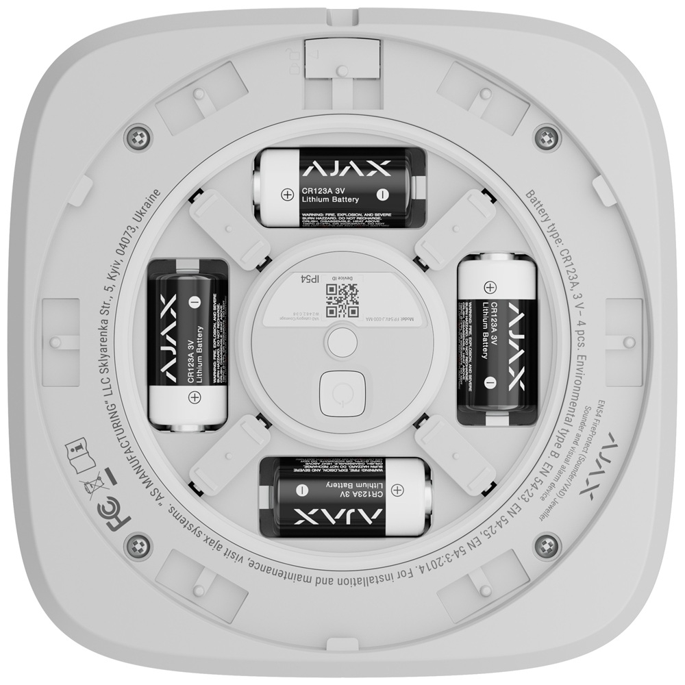Беспроводной адресный пожарный оповещатель Ajax EN54 FireProtect (Sounder/VAD) Jeweller white светозвуковой (118599.279.WH1)