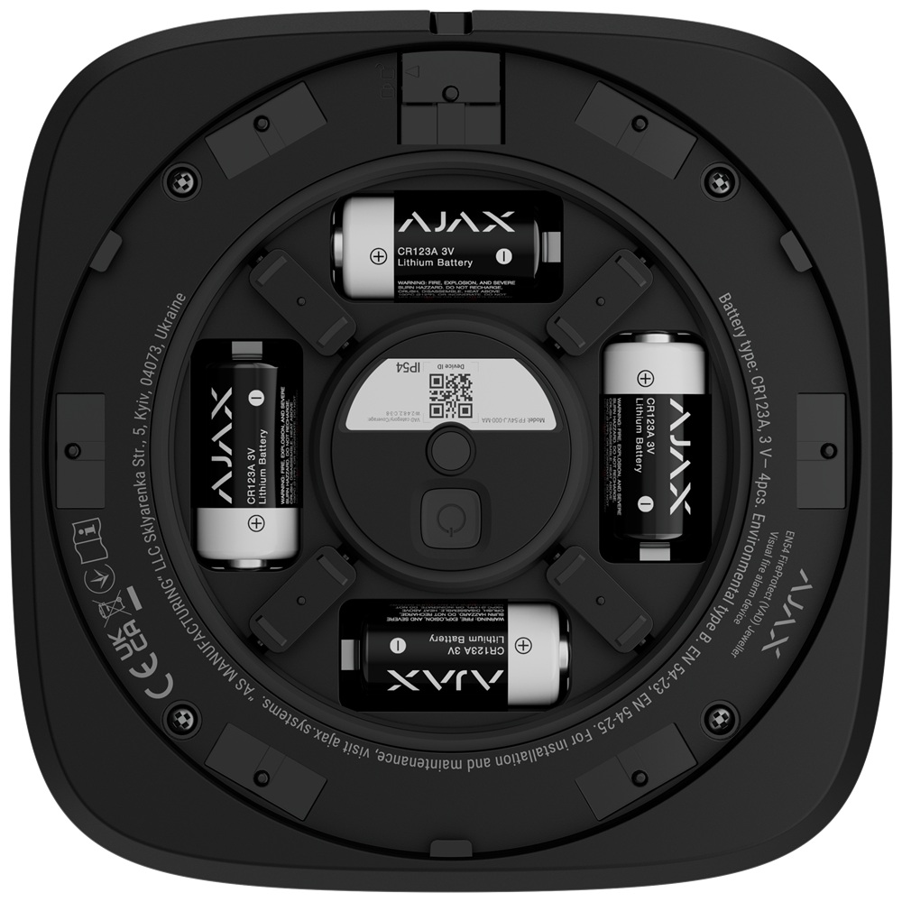 Беспроводной адресный пожарный оповещатель Ajax EN54 FireProtect (VAD) Jeweller black световой (118606.277.BL1)