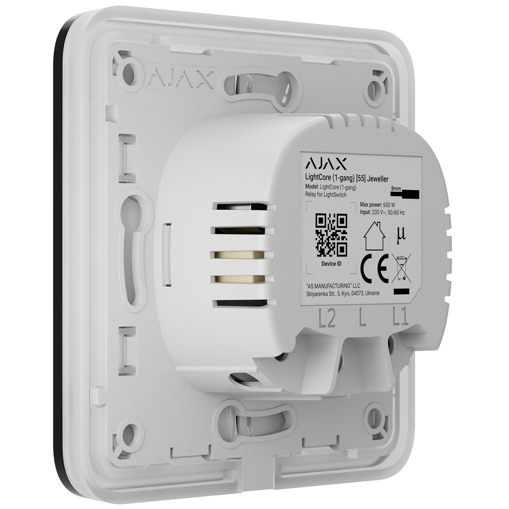 Умный одноклавишный выключатель света Ajax LightSwitch 1-gang Jeweller black 