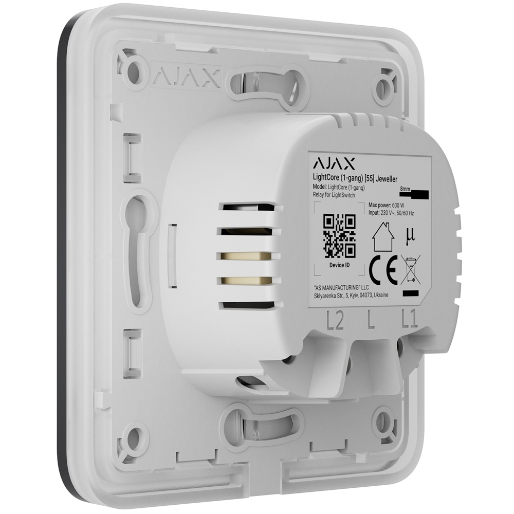 Розумний одноклавішний вимикач світла Ajax LightSwitch 1-gang Jeweller graphite
