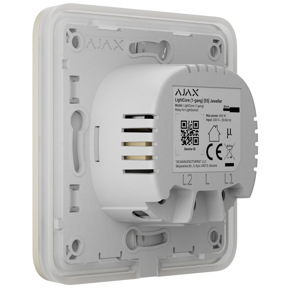 Умный одноклавишный выключатель света Ajax LightSwitch 1-gang Jeweller ivory