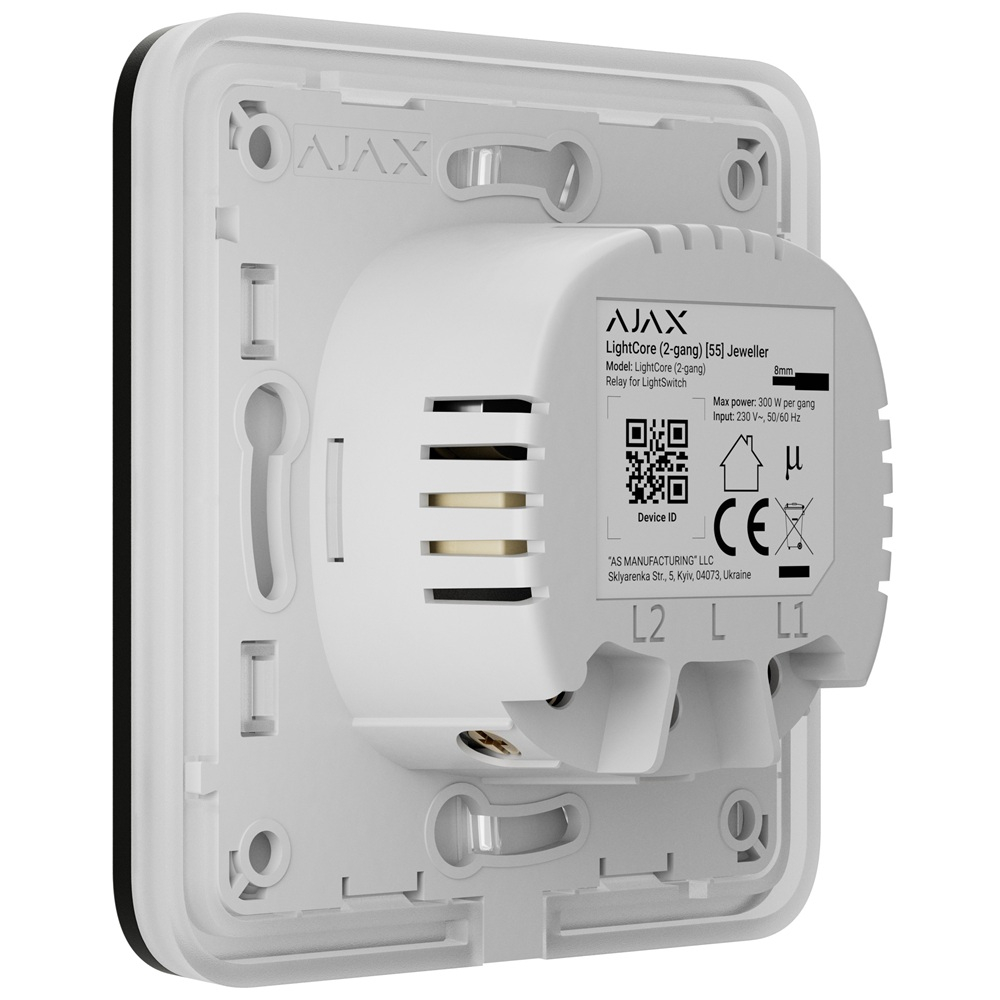Умный двухклавишный выключатель света Ajax LightSwitch 2-gang Jeweller black