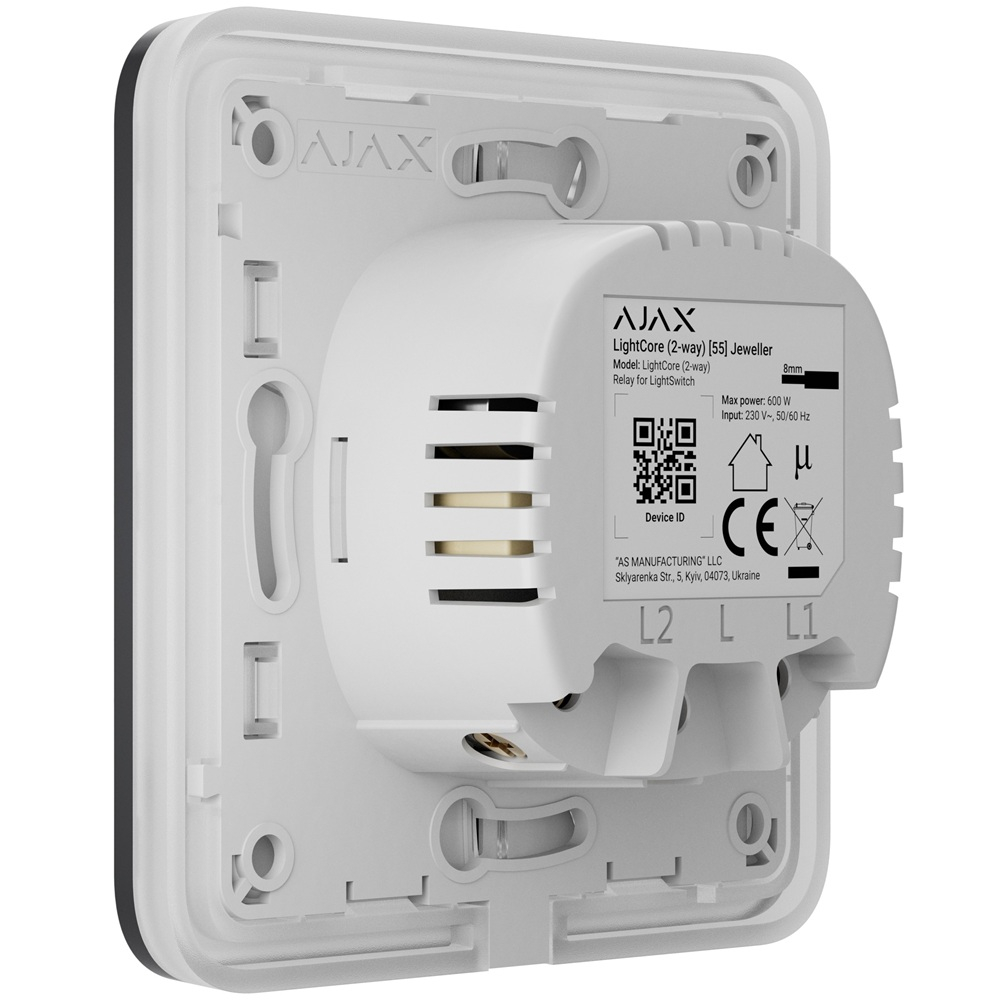 Умный двухклавишный выключатель света Ajax LightSwitch 2-gang Jeweller graphite