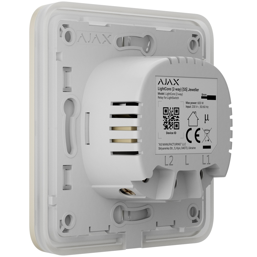 Розумний прохідний вимикач Ajax LightSwitch 2-way Jeweller ivory
