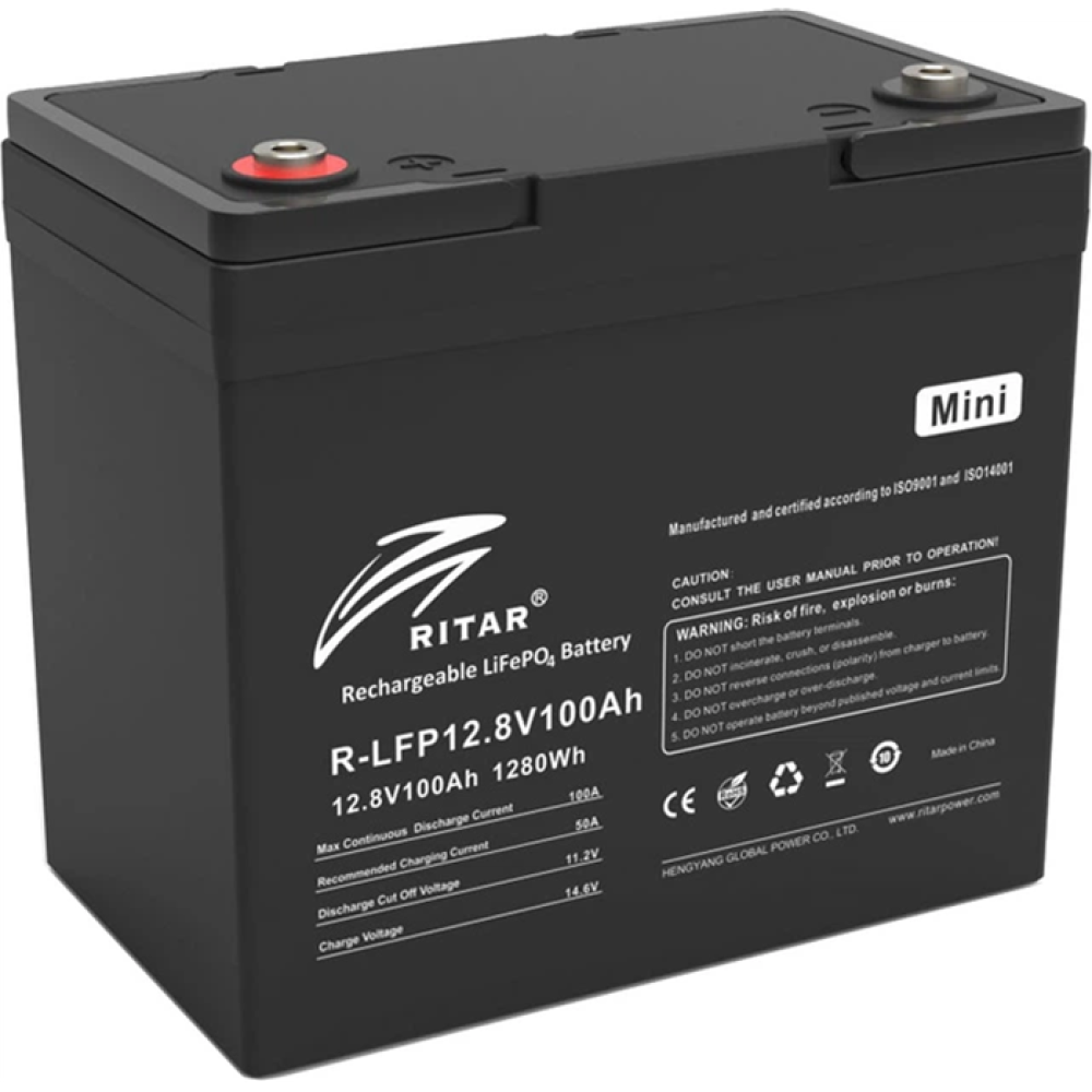 Акумуляторна батарея Ritar LiFePO4 12.8В 100А•г літієва