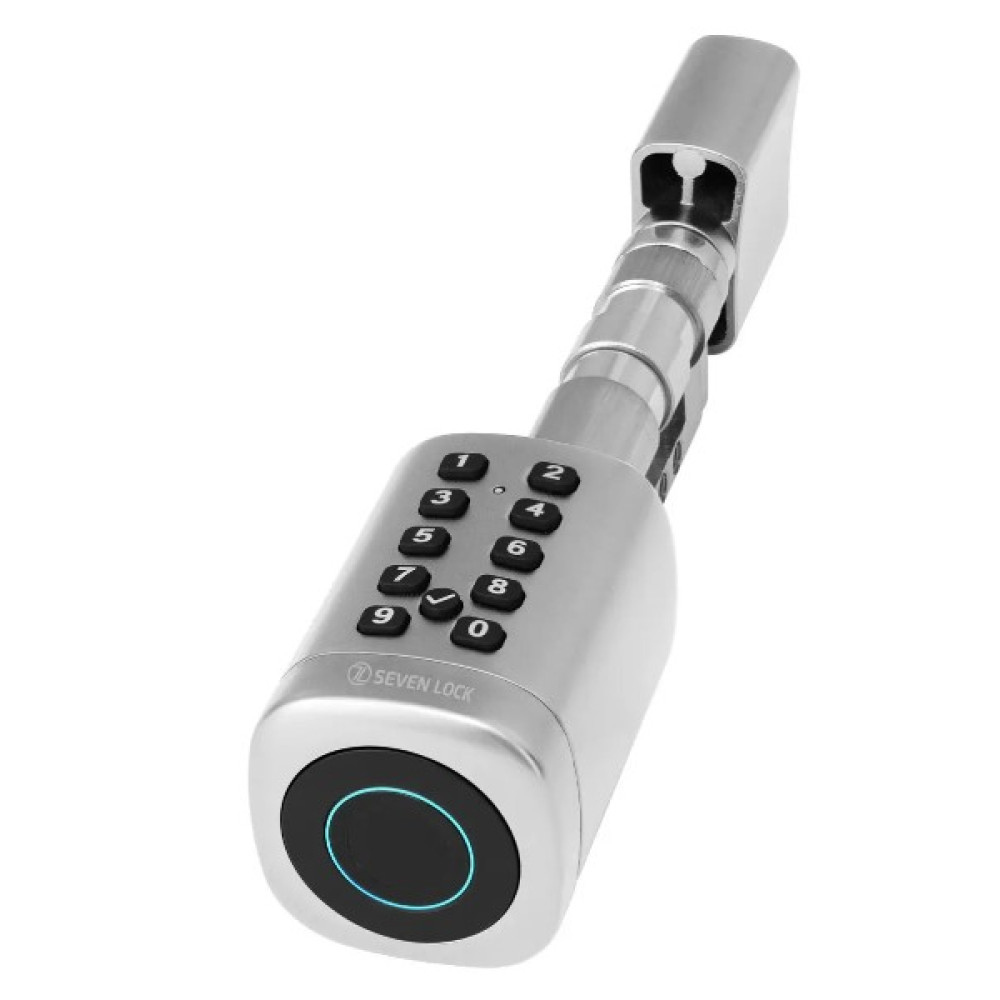 Умный дверной биометрический замок (цилиндр) SEVEN LOCK SL-7773BF silver (40-106 мм)