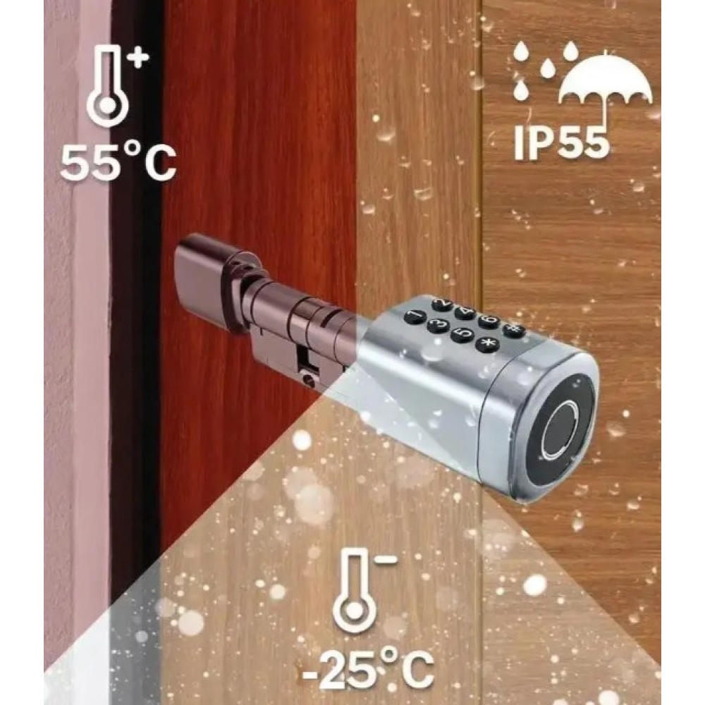 Умный дверной биометрический замок (цилиндр) SEVEN LOCK SL-7773BF silver (40-106 мм)