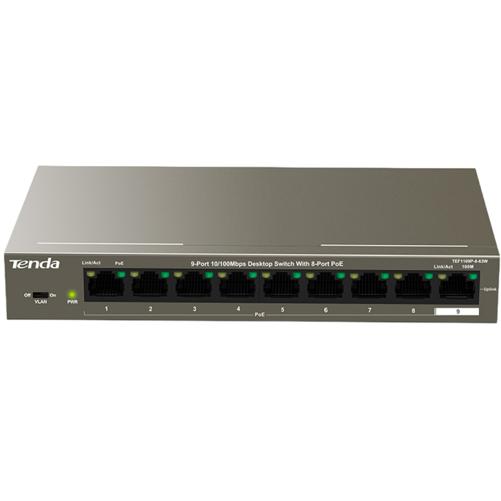 Коммутатор Tenda TEF1109P-8-63W неуправляемый