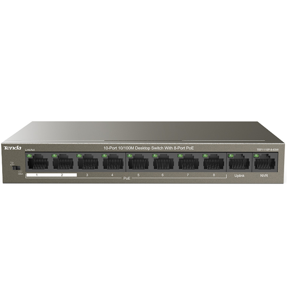 10-портовий комутатор Tenda TEF1110P-8-63W некерований