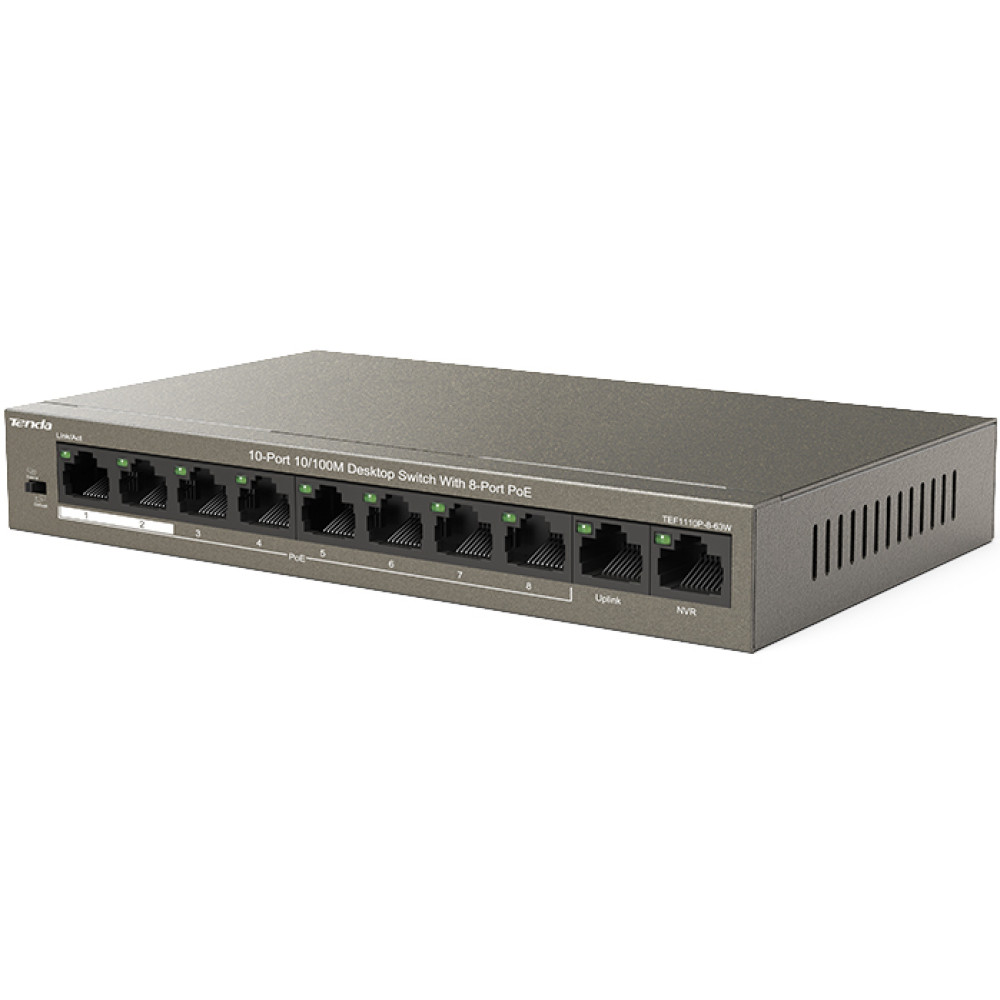 10-портовий комутатор Tenda TEF1110P-8-63W некерований