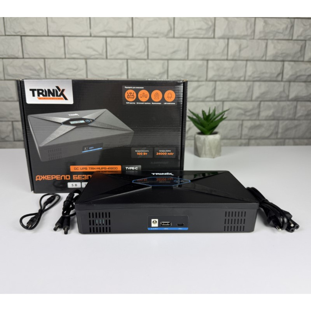 ДБЖ DC UPS Trinix TRX-MUPS-48100 Type-C (4*6000mAh LiFePo4) 5V/12V/24V/48V/52V/PoE, LiFePO4 4*6Ah для роутера і медіаконвертера