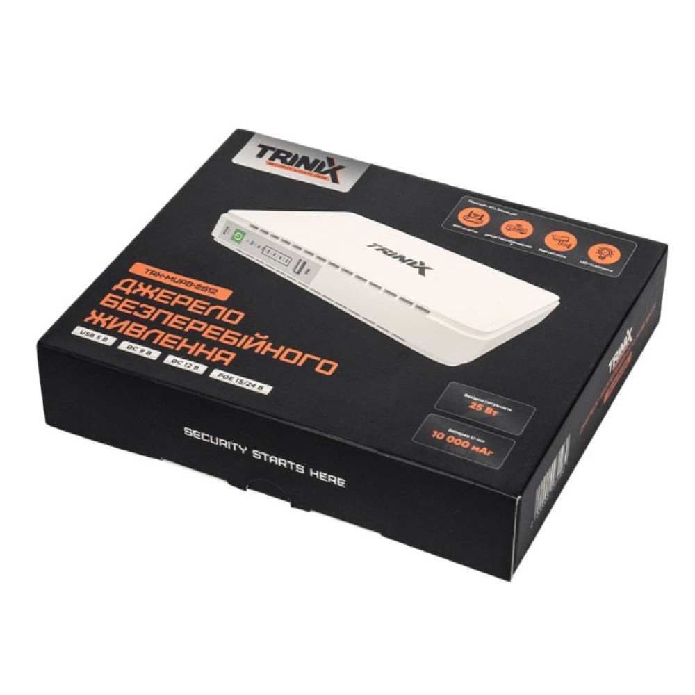 ДБЖ DC UPS Trinix TRX-MUPS-2512 (10000mAh) 5V/9V/12V/15V/24V/PoE, Li-ion 4*2.5Ah для роутера і медіаконвертера