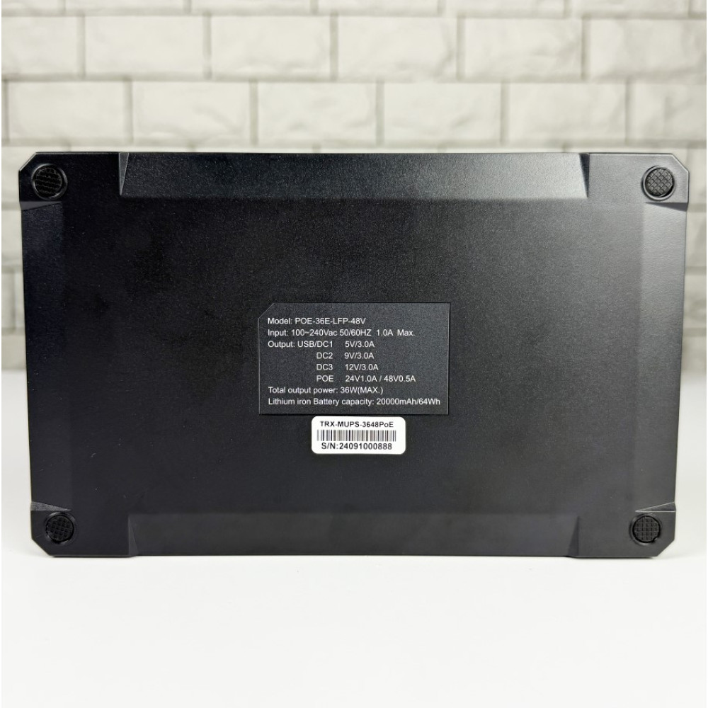 ДБЖ DC UPS Trinix TRX-MUPS-3648PoE (20000mAh LiFePo4) 5V/9V/12V/24V/48V/PoE, LiFePo4 4*5Ah, для роутера і медіаконвертера