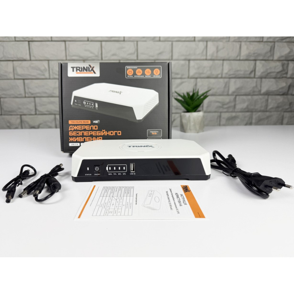 ДБЖ DC UPS Trinix TRX-MUPS-3648PoE (20000mAh LiFePo4) 5V/9V/12V/24V/48V/PoE, LiFePo4 4*5Ah, для роутера і медіаконвертера