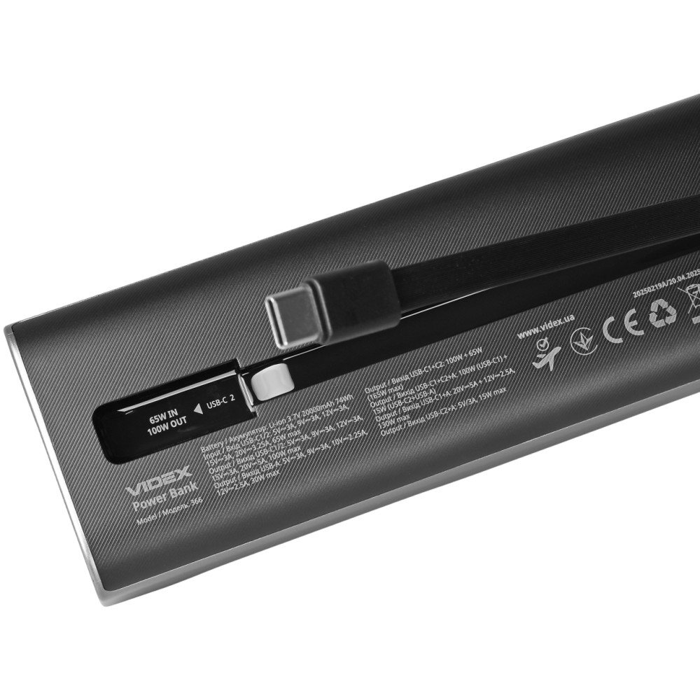 Повербанк 20000mAh VIDEX VPB-366 165W PD100W +Display
