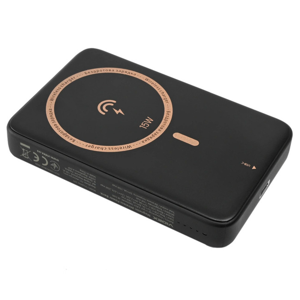 Повербанк VIDEX VPB-331 10000mAh 15W+PD20W Black с беспроводной зарядкой