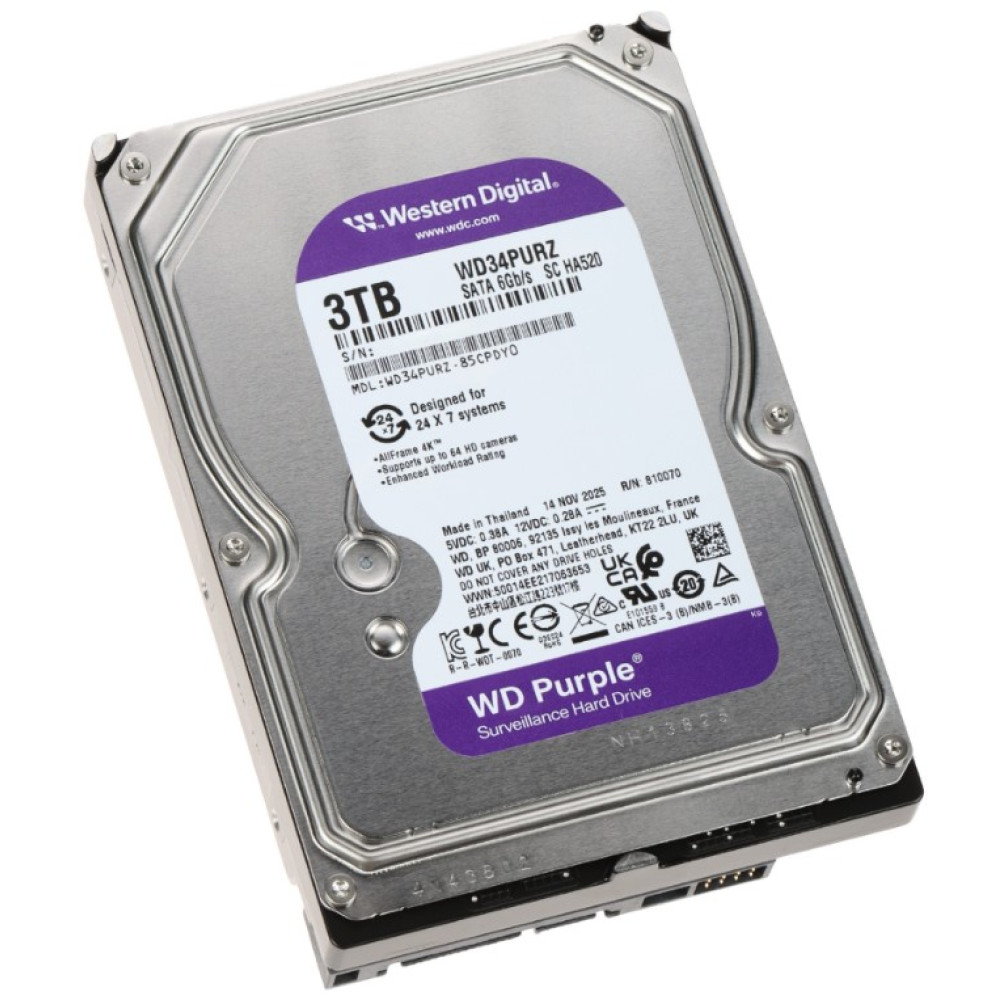 Жесткий диск Western Digital Purple Surveillance 3TB 5400rpm 128MB (WD34PURZ)