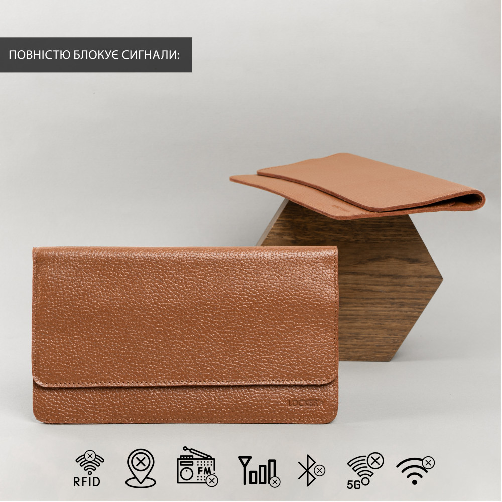 Чохол Фарадея зі шкіри флотар для смартфону до 7" LOCKER's LP7F-Cognac