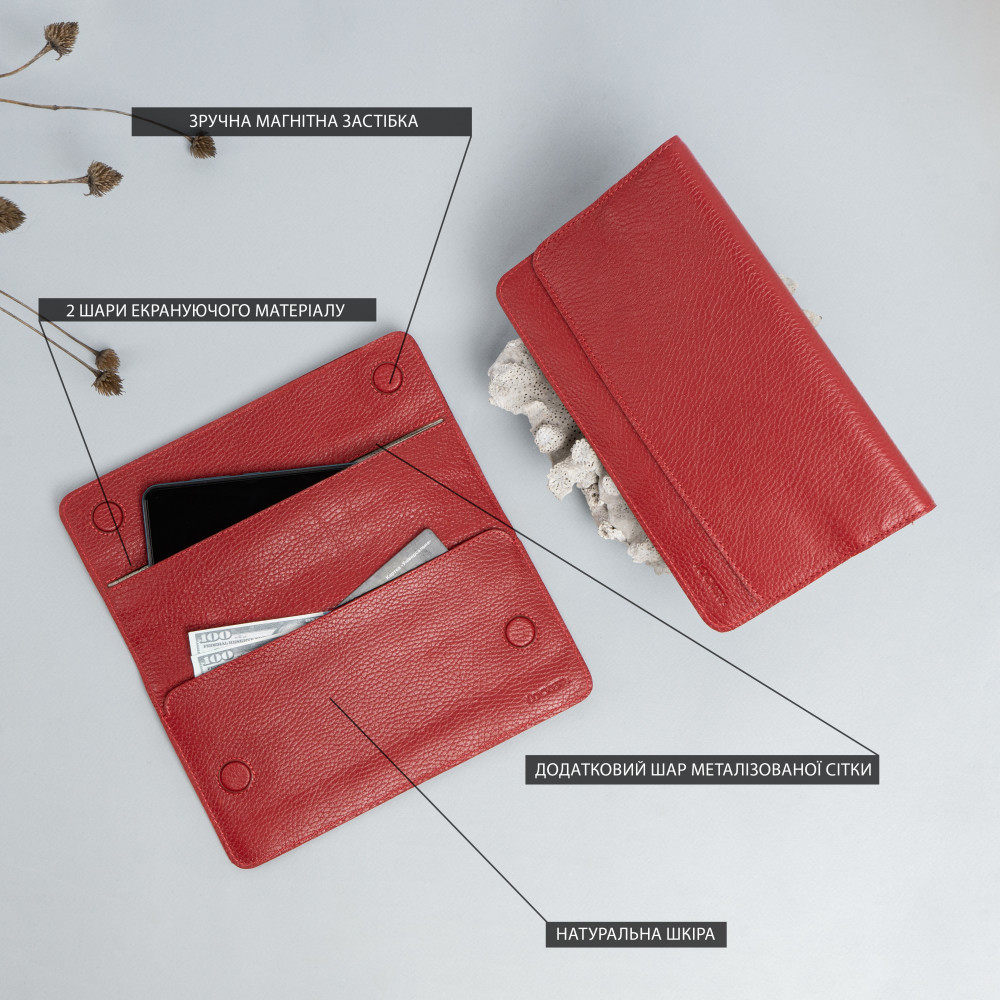Чохол Фарадея зі шкіри флотар для смартфону до 7" LOCKER's LP7F-Red