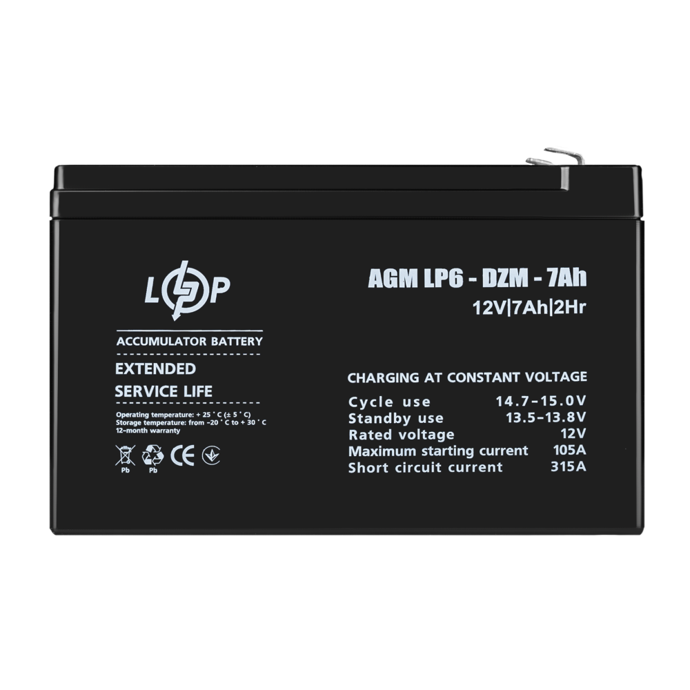 Тяговой свинцово-кислотный AGM аккумулятор LogicPower LP 6-DZM-7 Ah