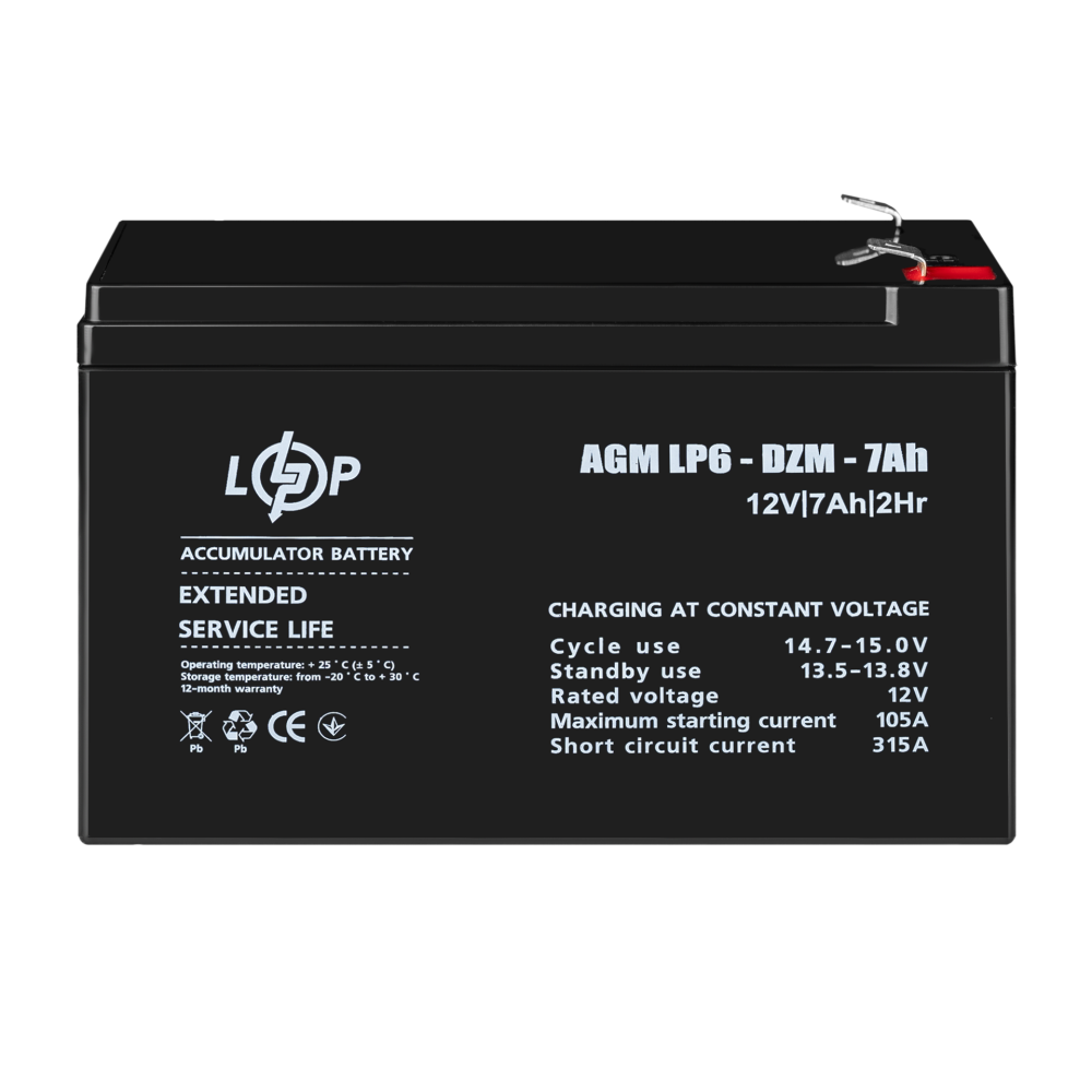 Тяговой свинцово-кислотный AGM аккумулятор LogicPower LP 6-DZM-7 Ah