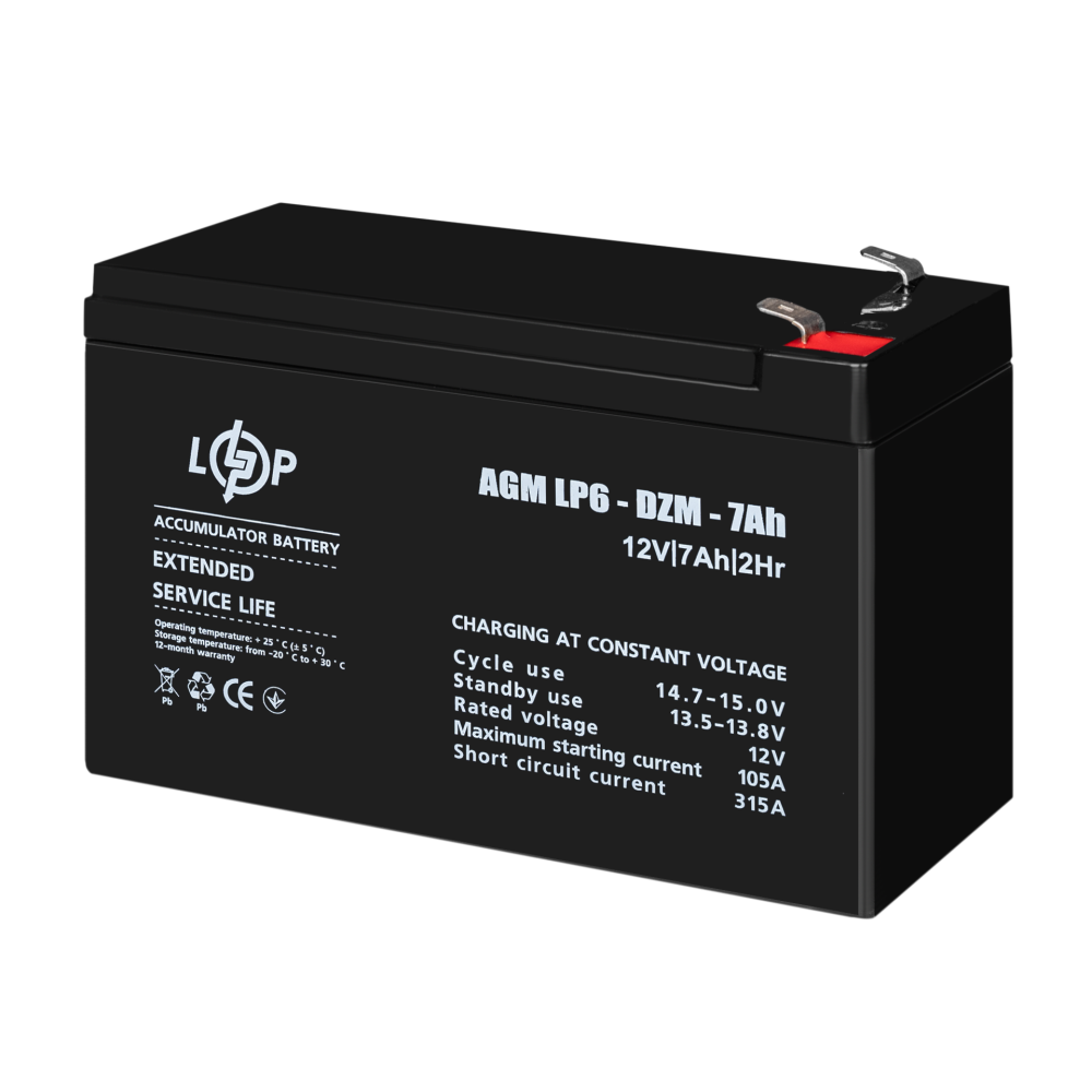 Тяговой свинцово-кислотный AGM аккумулятор LogicPower LP 6-DZM-7 Ah